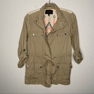 Anthropologie Blu Pepper Tan Southwestern Utility Jacket Womens Large Lace Aztec